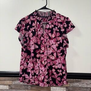 Pink Butterfly Women's Blouse Size Large Adrienne Vittadini